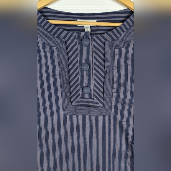 Faconnable Cotton Long Sleeve Purple And Blue Cotton Tonal Stripe Bib Tunic L - Picture 3 of 8